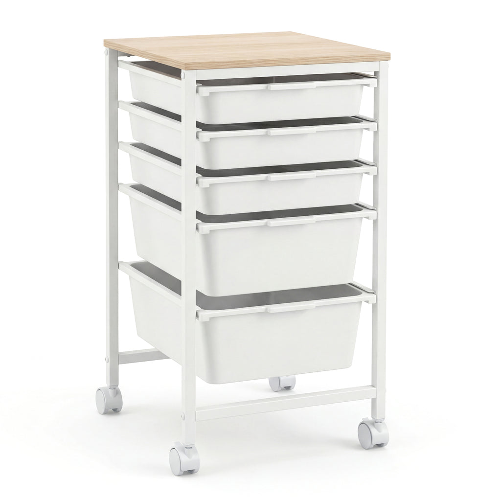 5-Drawer Rolling Storage Cart Mobile Utility Organizer with Wooden