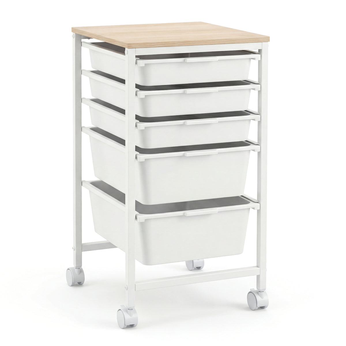 5-Drawer Rolling Storage Cart Mobile Utility Organizer with Wooden