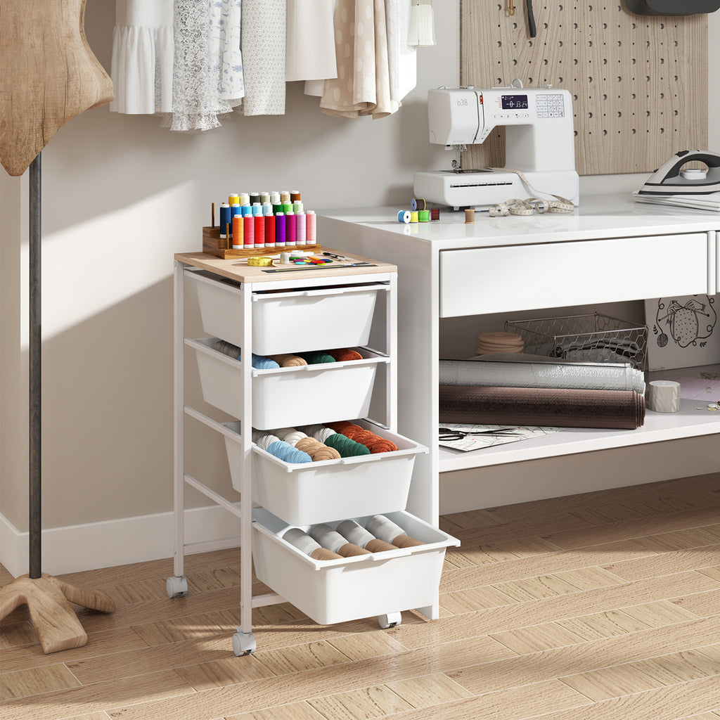 5-Drawer Rolling Storage Cart Mobile Utility Organizer with Wooden
