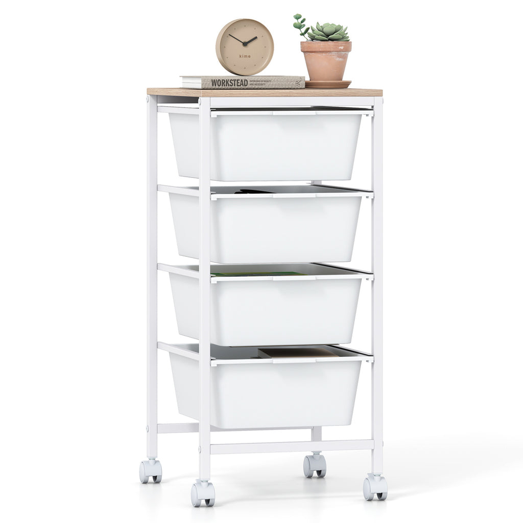 5-Drawer Rolling Storage Cart Mobile Utility Organizer with Wooden