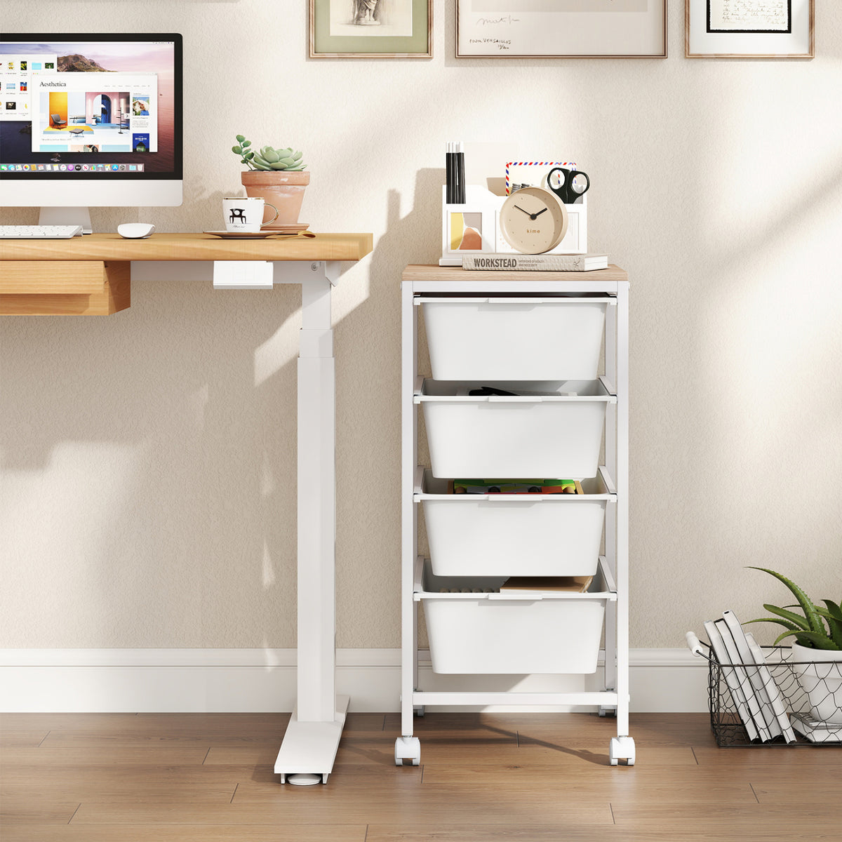 5-Drawer Rolling Storage Cart Mobile Utility Organizer with Wooden