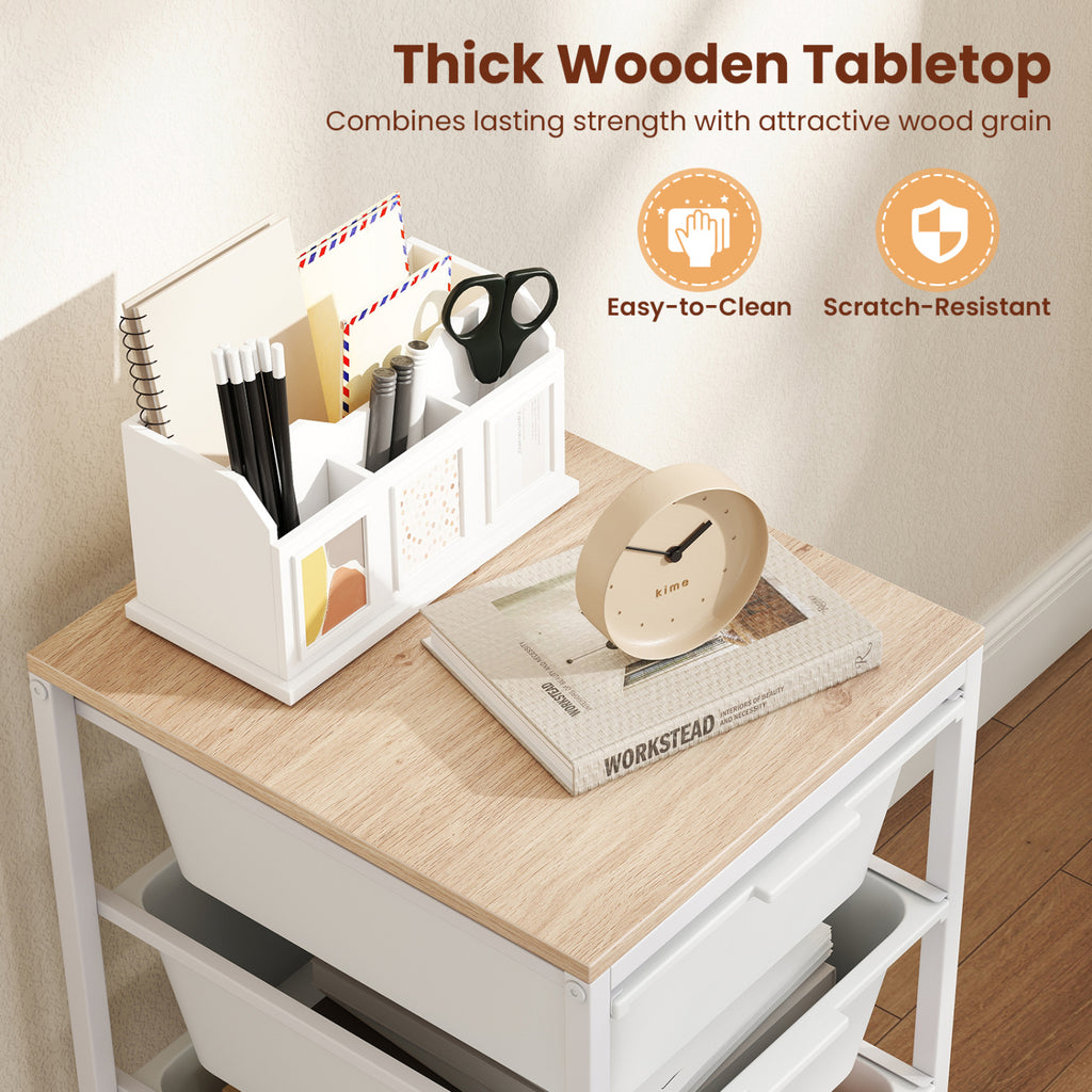 5-Drawer Rolling Storage Cart Mobile Utility Organizer with Wooden