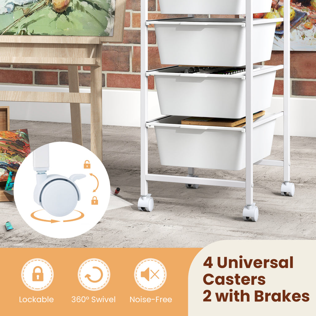 5-Drawer Rolling Storage Cart Mobile Utility Organizer with Wooden
