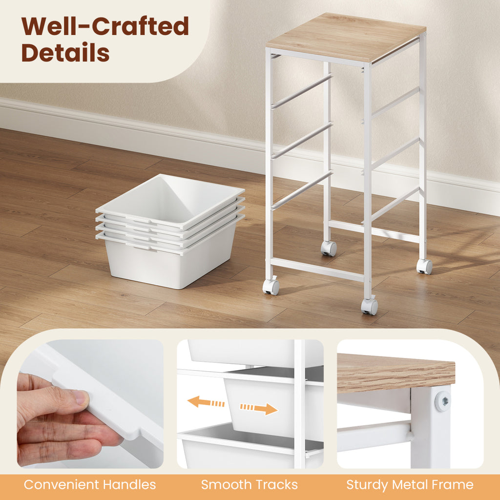 5-Drawer Rolling Storage Cart Mobile Utility Organizer with Wooden
