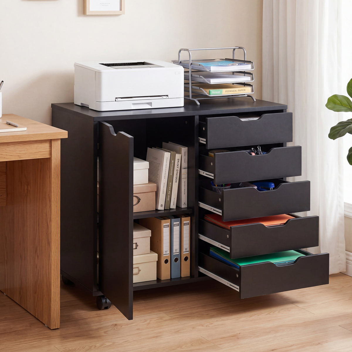 5 Drawer Storage Cabinet on Wheels - White
