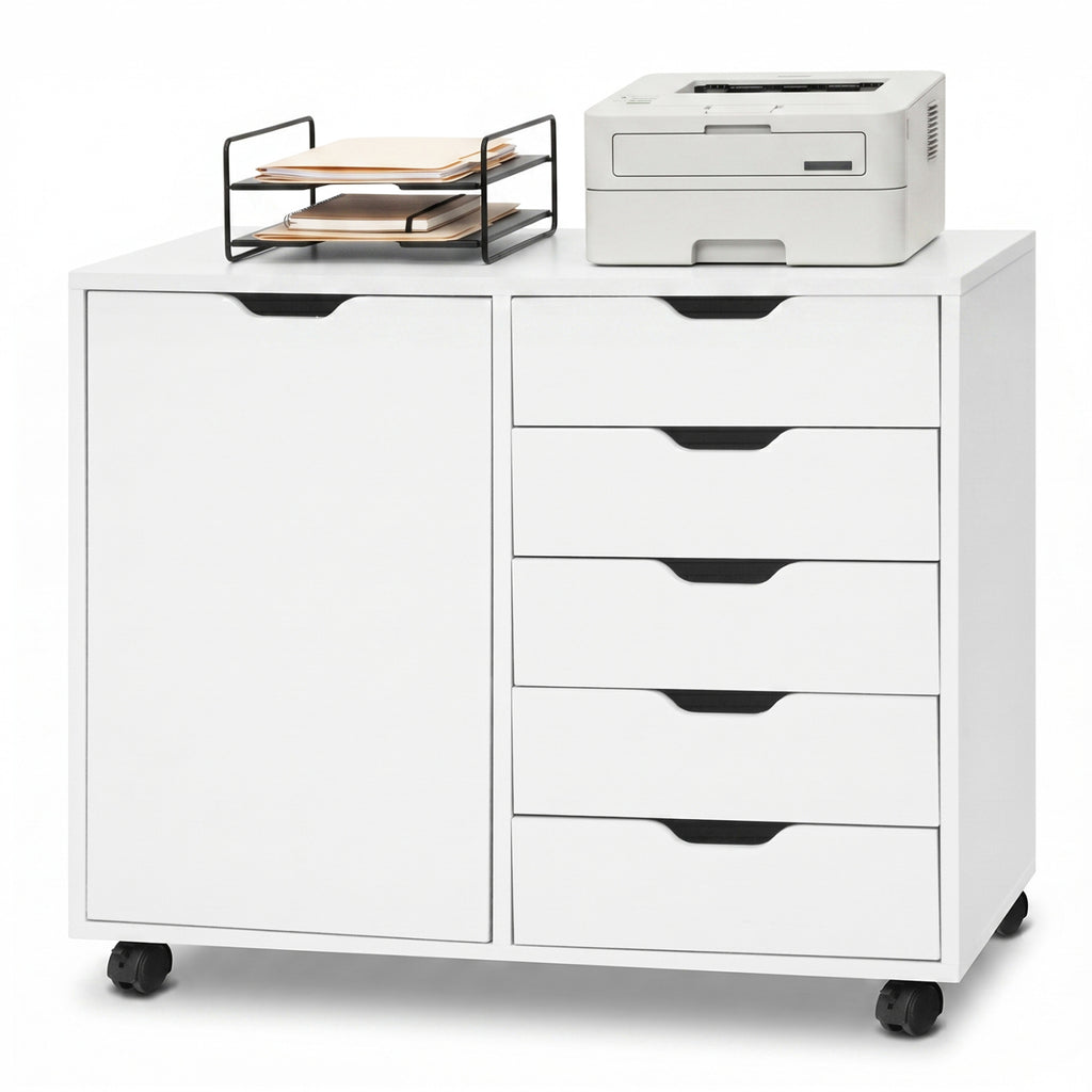 5 Drawer Storage Cabinet on Wheels - White
