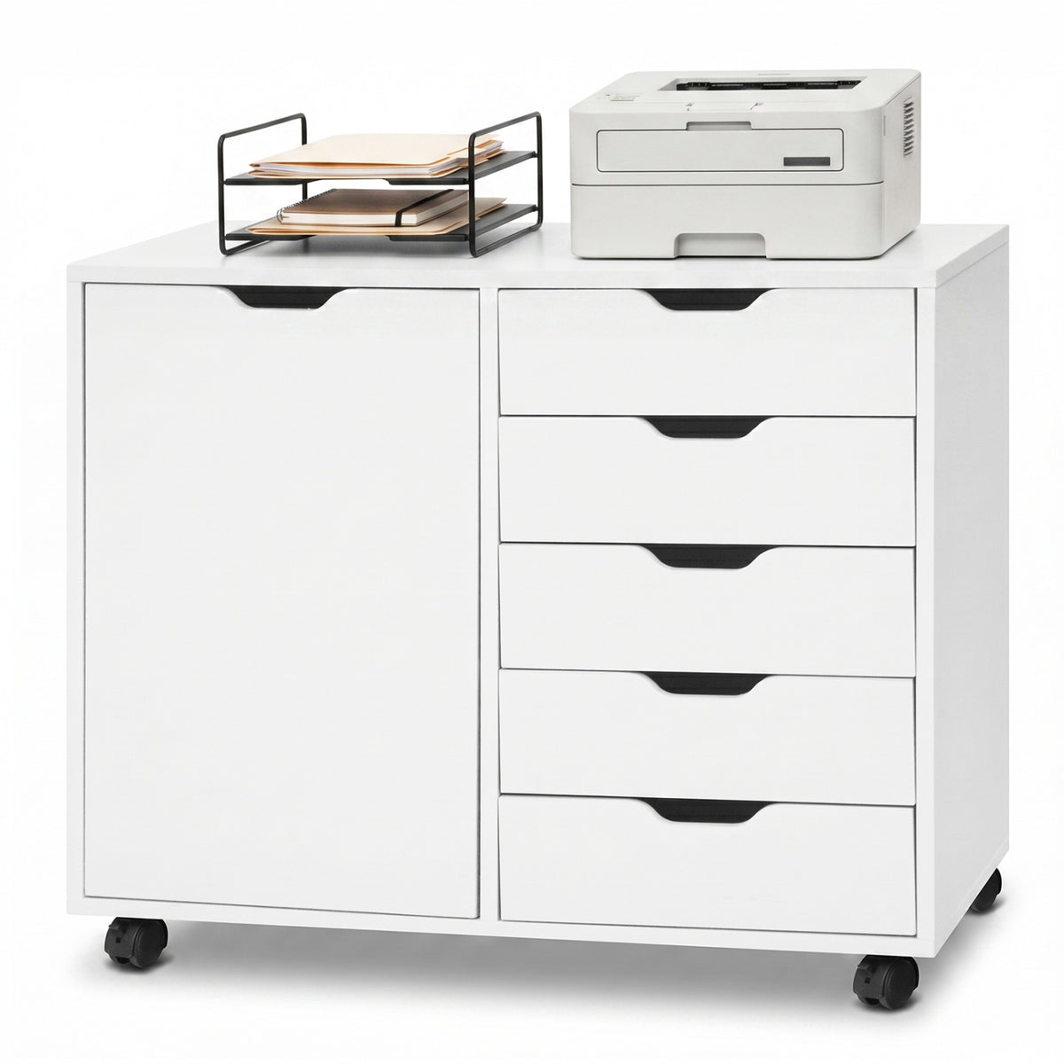 5 Drawer Storage Cabinet on Wheels - White
