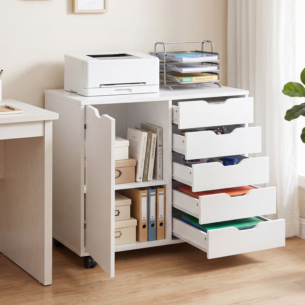 5 Drawer Storage Cabinet on Wheels - White