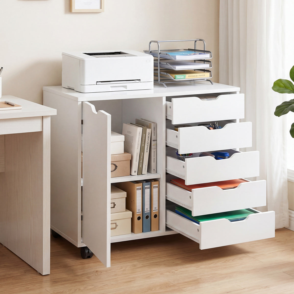 5 Drawer Storage Cabinet on Wheels - White