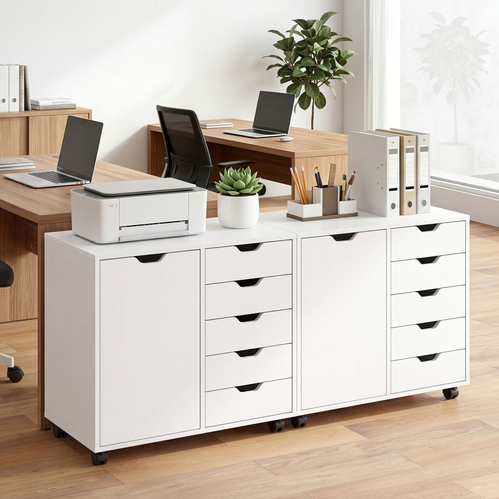 5 Drawer Storage Cabinet on Wheels - White