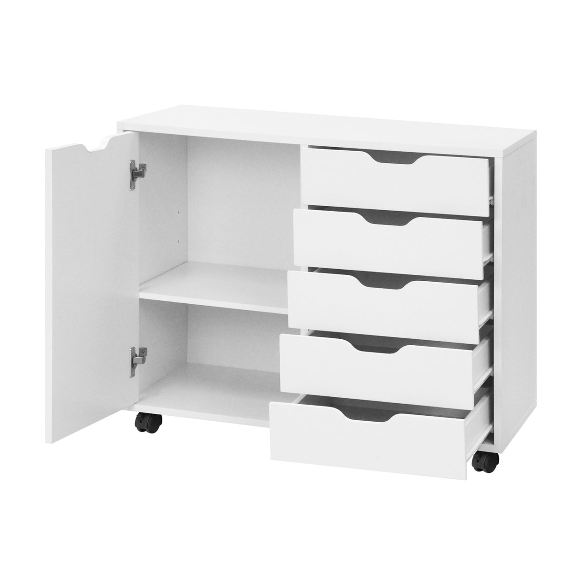 5 Drawer Storage Cabinet on Wheels - White