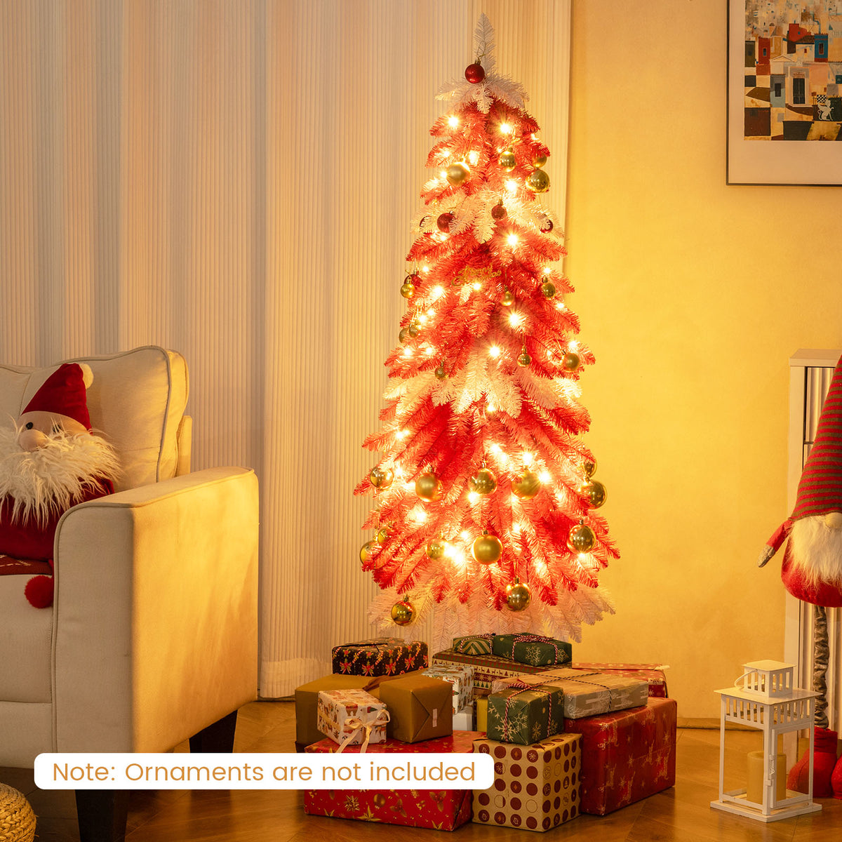 5 FT Pre-Lit Artificial Christmas Tree with 301 Red and White Tips