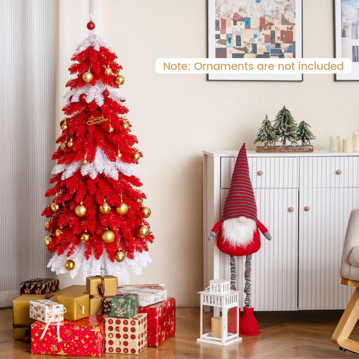 5 FT Pre-Lit Artificial Christmas Tree with 301 Red and White Tips