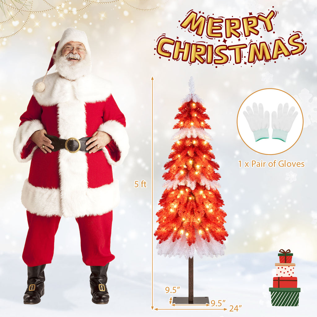 5 FT Pre-Lit Artificial Christmas Tree with 301 Red and White Tips