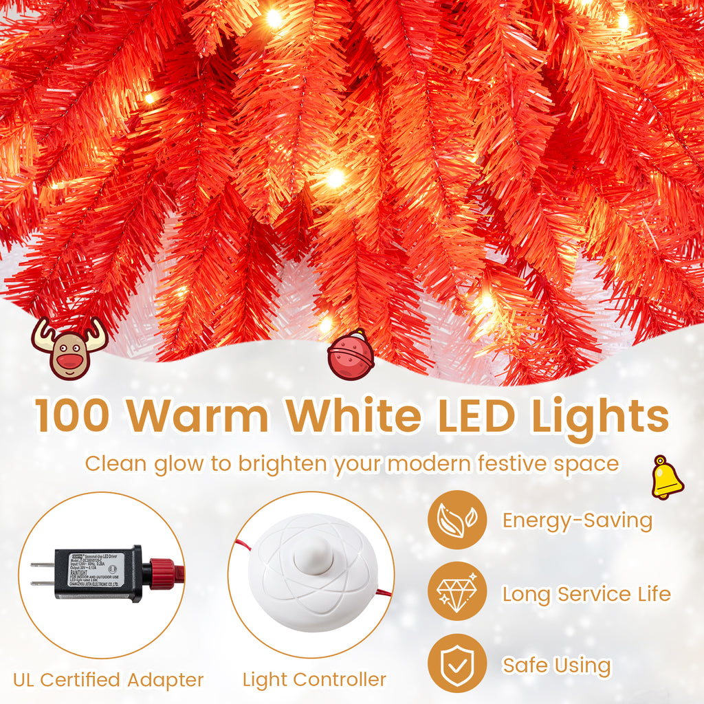 5 FT Pre-Lit Artificial Christmas Tree with 301 Red and White Tips