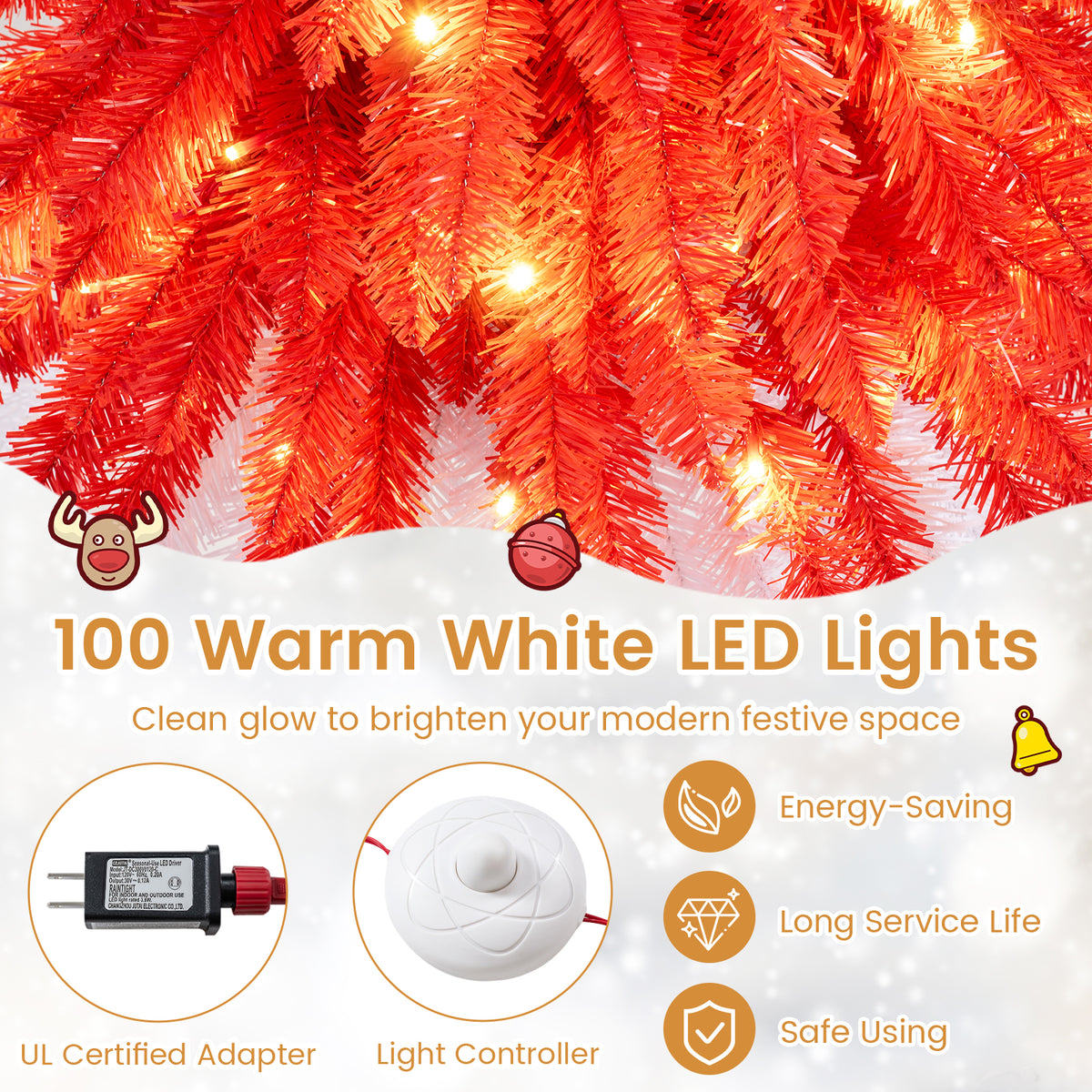 5 FT Pre-Lit Artificial Christmas Tree with 301 Red and White Tips