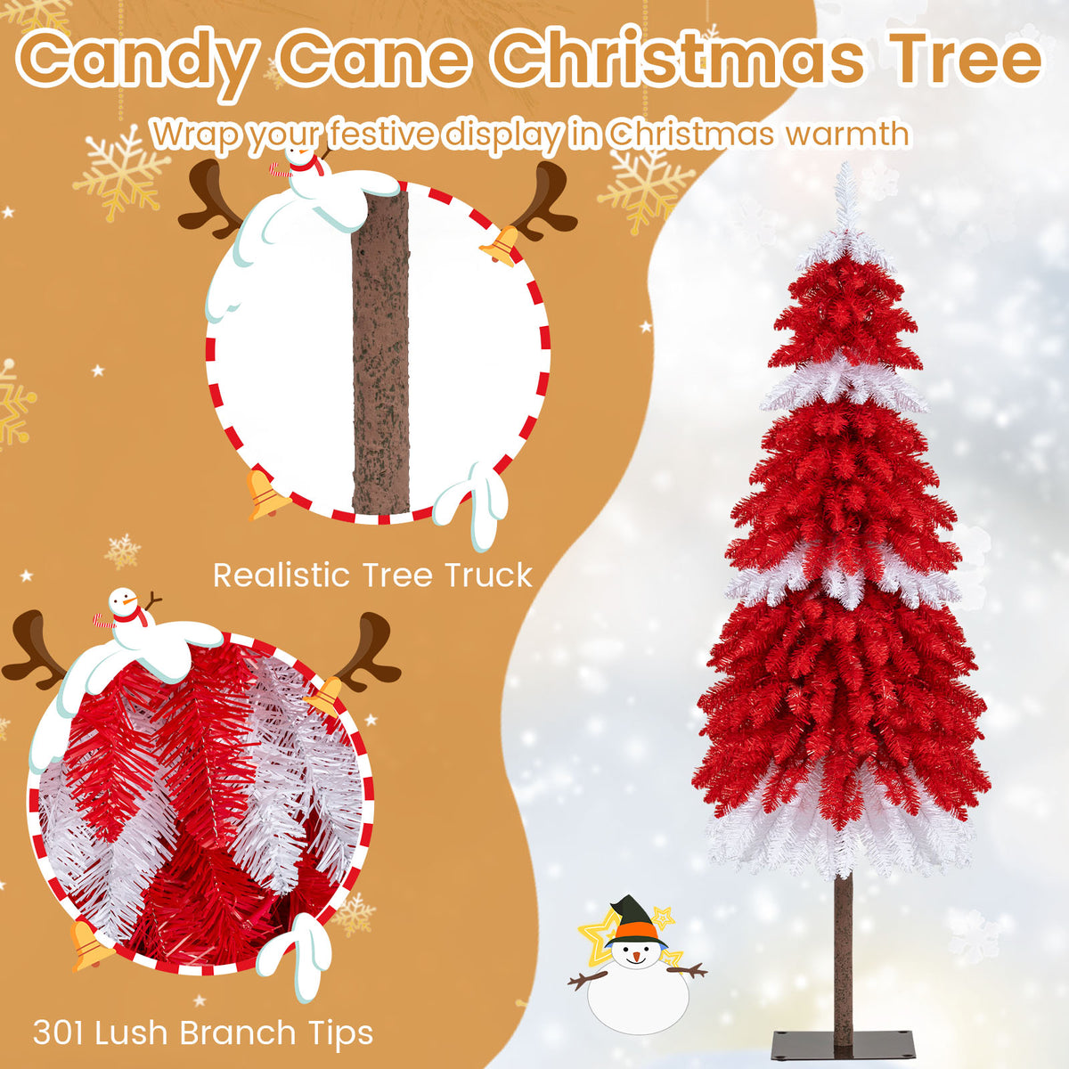 5 FT Pre-Lit Artificial Christmas Tree with 301 Red and White Tips