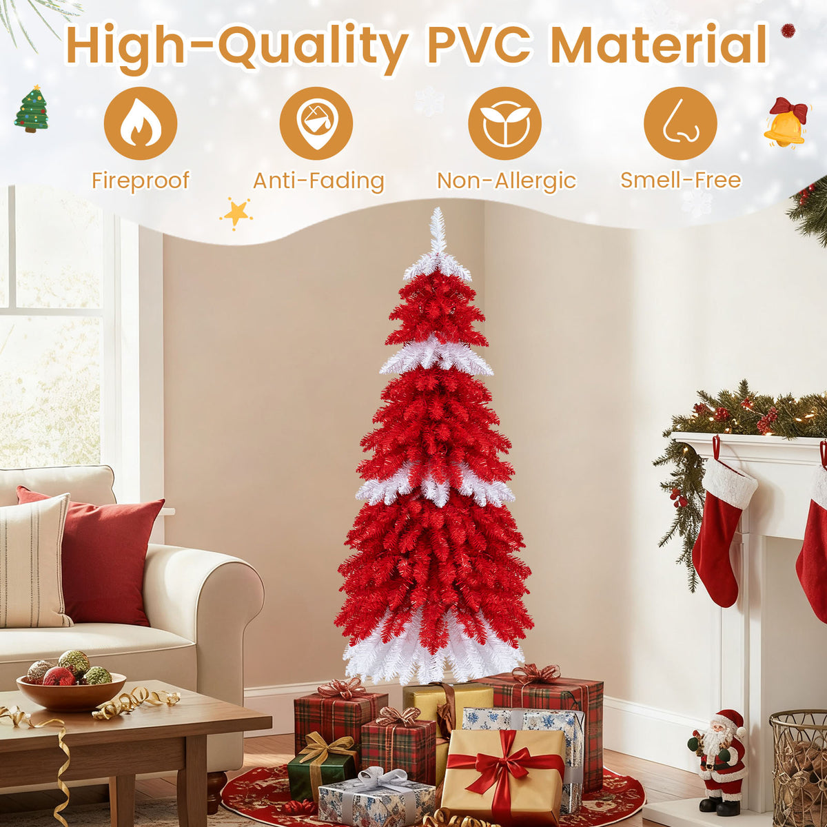 5 FT Pre-Lit Artificial Christmas Tree with 301 Red and White Tips