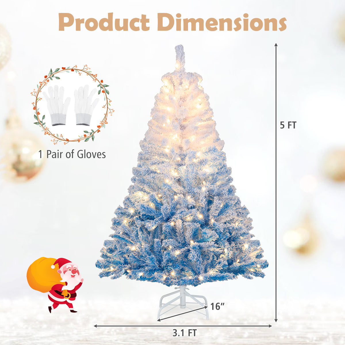 Blue 5 Ft Artificial Christmas Tree with Warm White LED Lights & 8 Modes - Costway