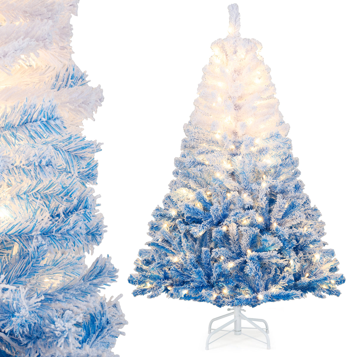 Blue 5 Ft Artificial Christmas Tree with Warm White LED Lights & 8 Modes - Costway