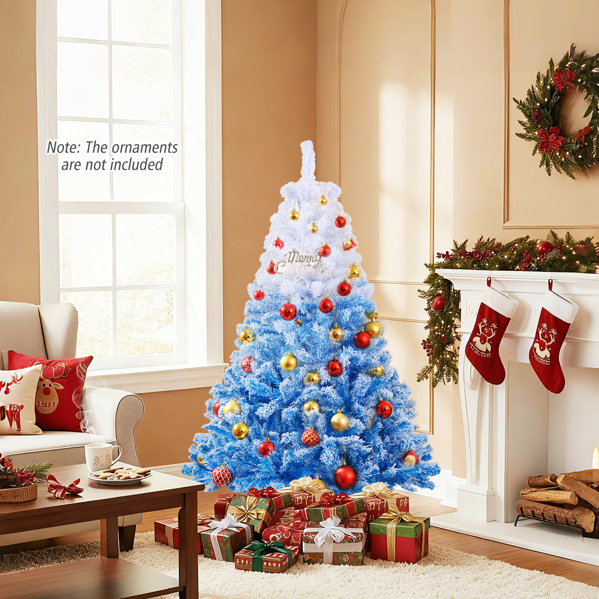Blue 5 Ft Artificial Christmas Tree with Warm White LED Lights & 8 Modes - Costway