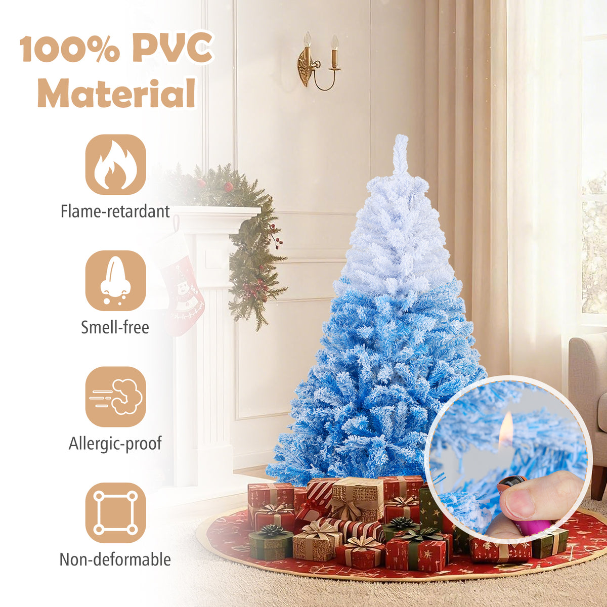 Blue 5 Ft Artificial Christmas Tree with Warm White LED Lights & 8 Modes - Costway
