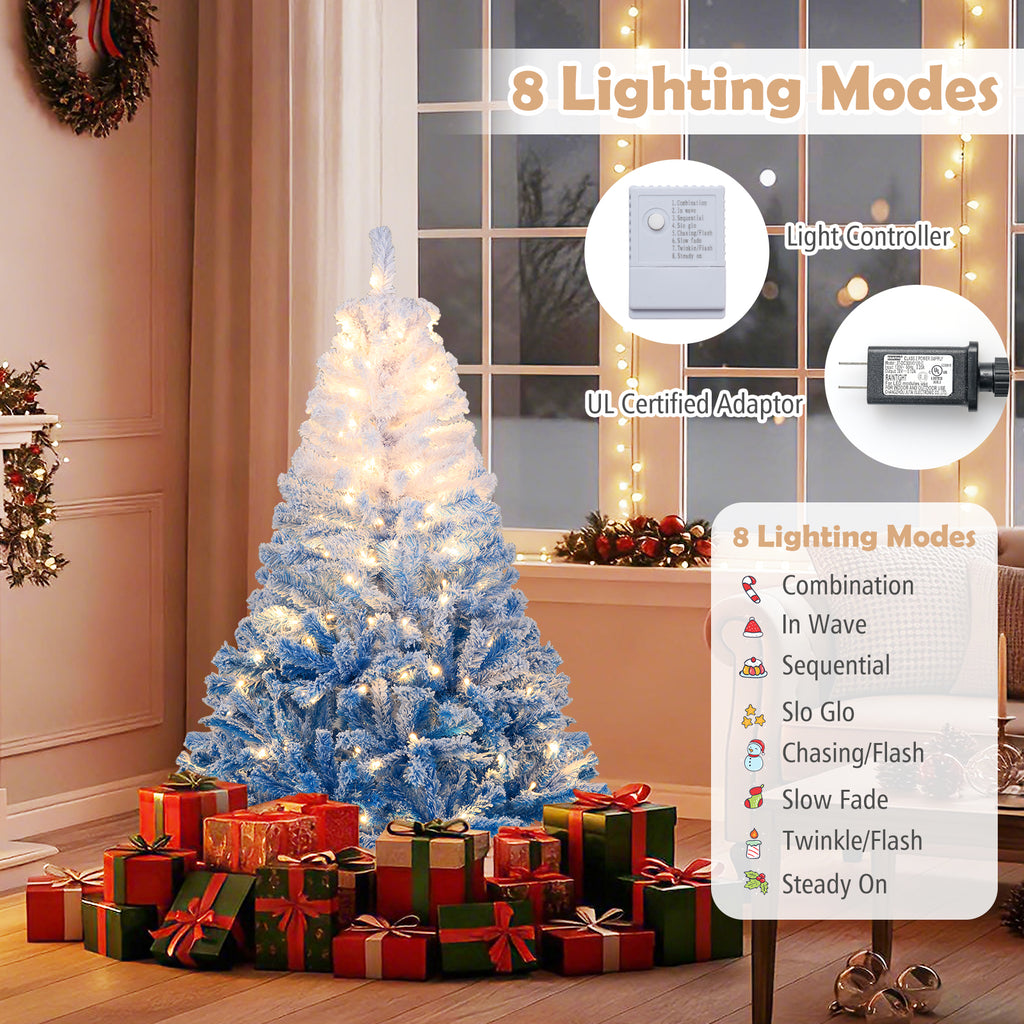 Blue 5 Ft Artificial Christmas Tree with Warm White LED Lights & 8 Modes - Costway