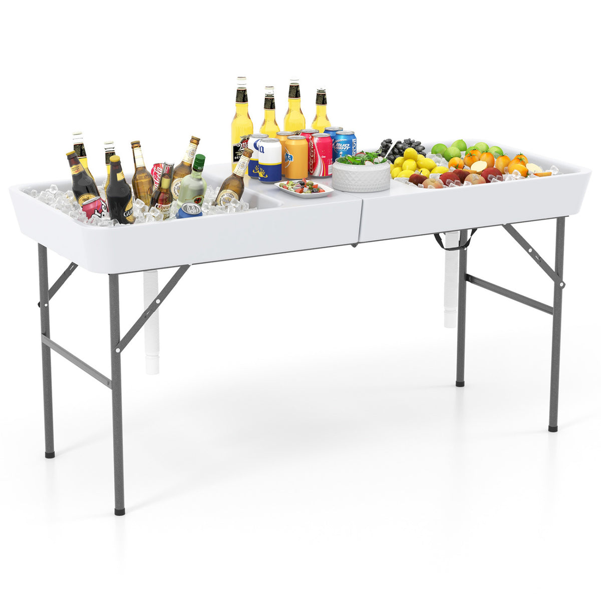 5 FT Folding Ice Cooler Table with Double Sinks - White