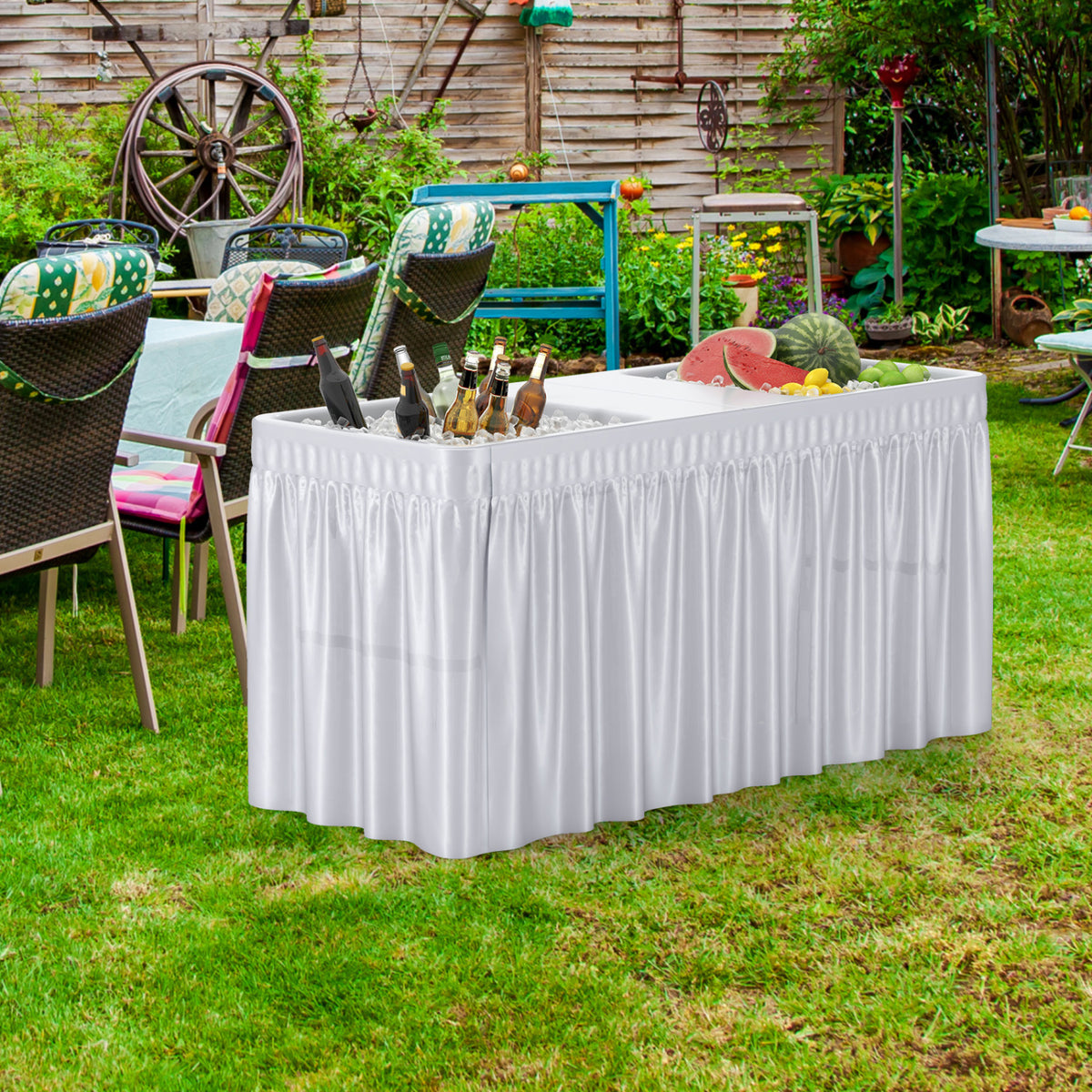 5 FT Folding Ice Cooler Table with Double Sinks - White