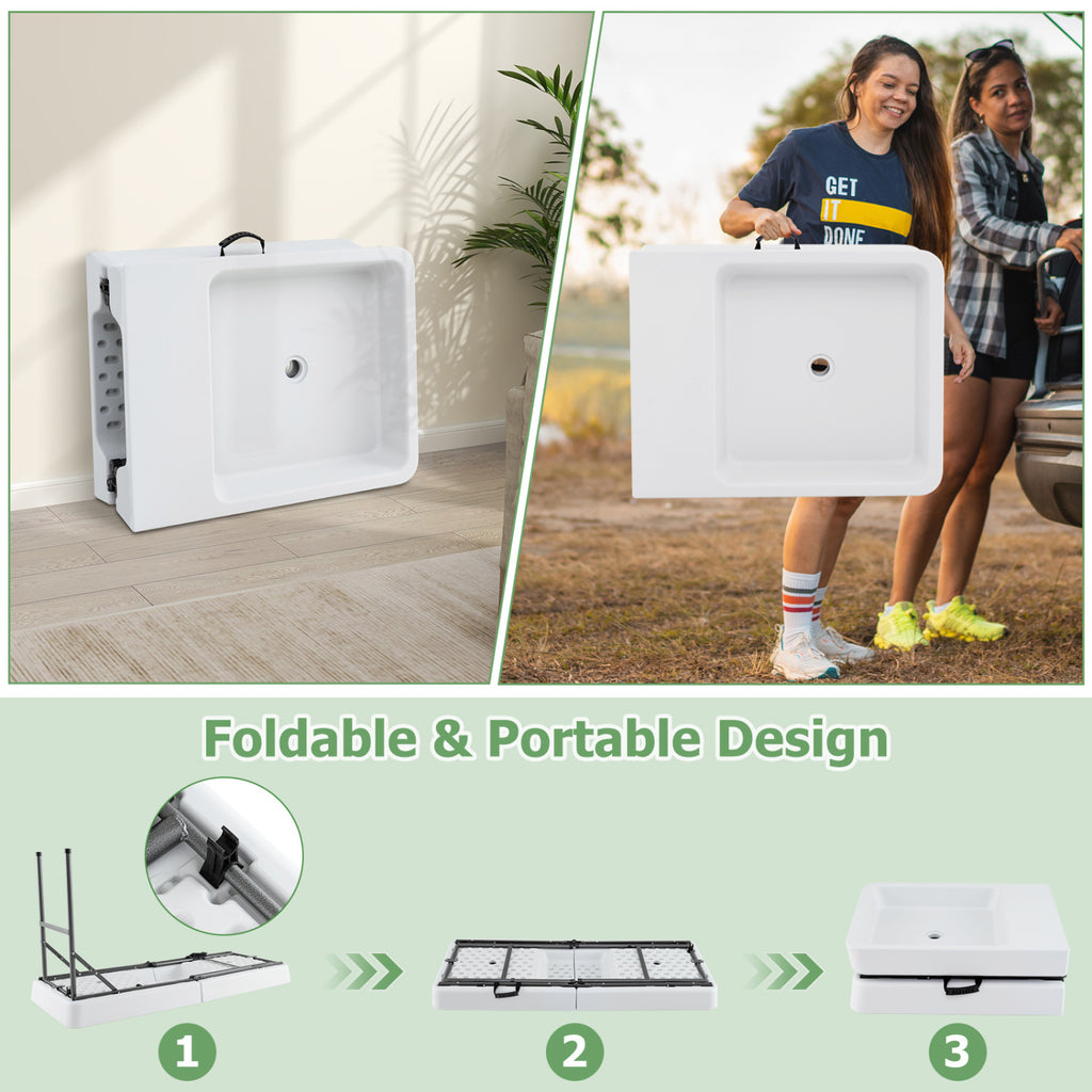 5 FT Folding Ice Cooler Table with Double Sinks - White
