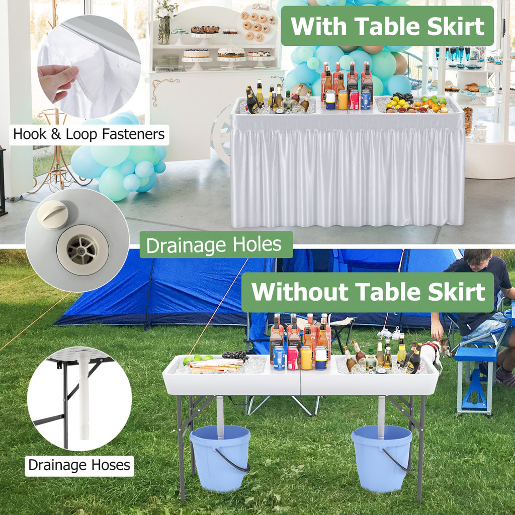 5 FT Folding Ice Cooler Table with Double Sinks - White