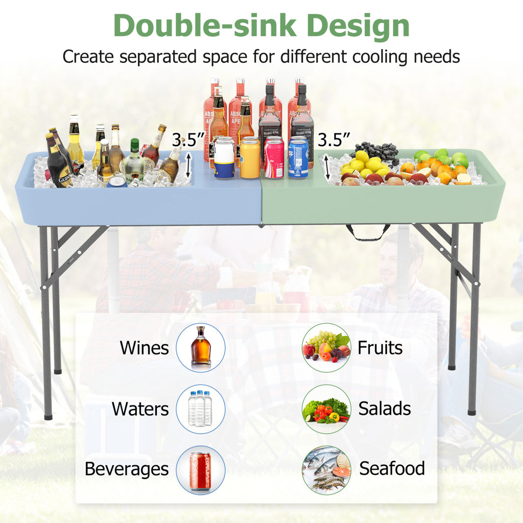 5 FT Folding Ice Cooler Table with Double Sinks - White