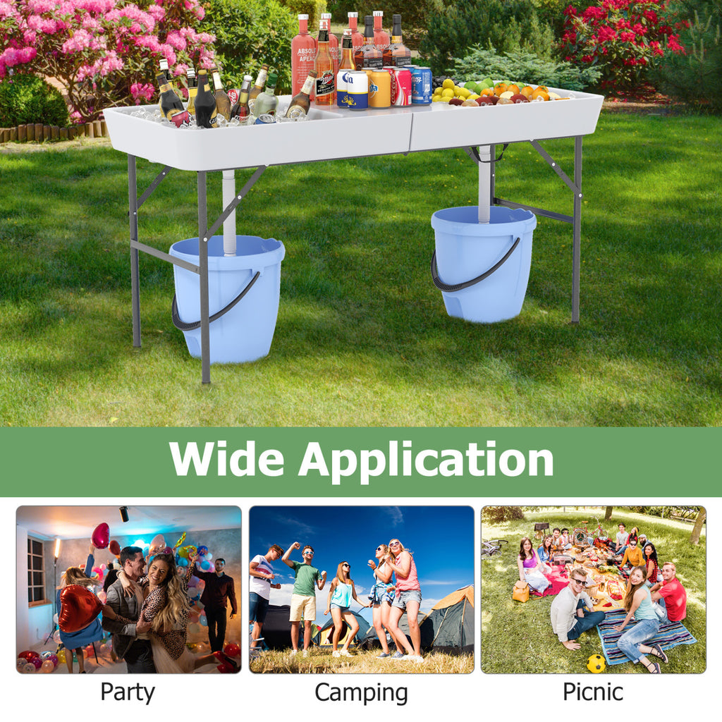 5 FT Folding Ice Cooler Table with Double Sinks - White