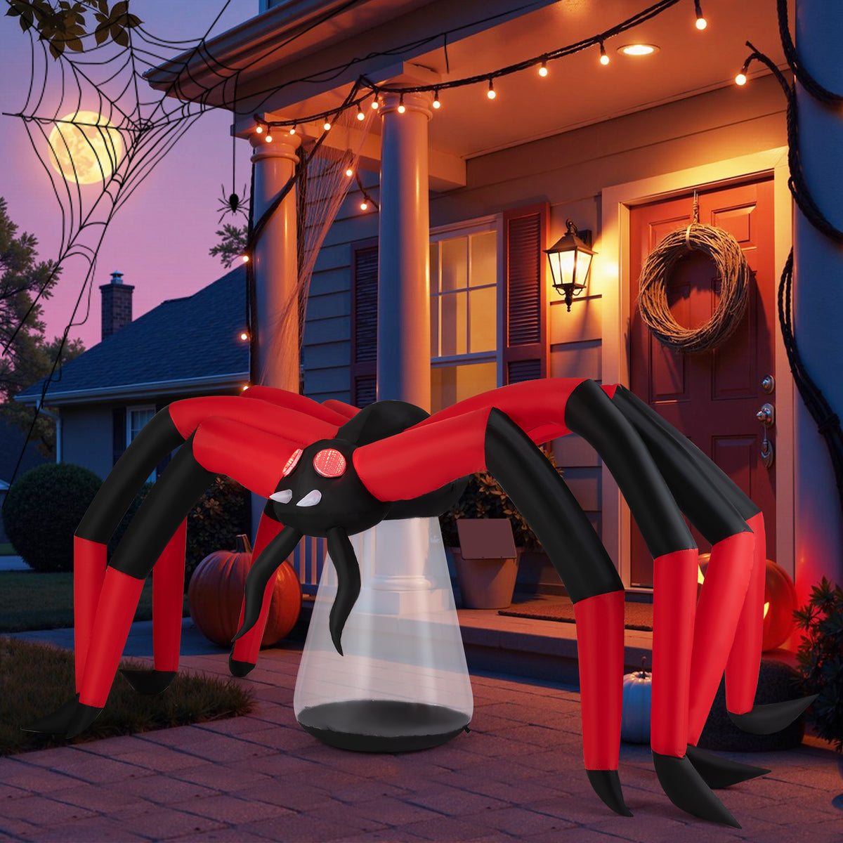 Halloween Inflatable Spider with Red Tunnel Light Eyes 10ft Yard Decoration