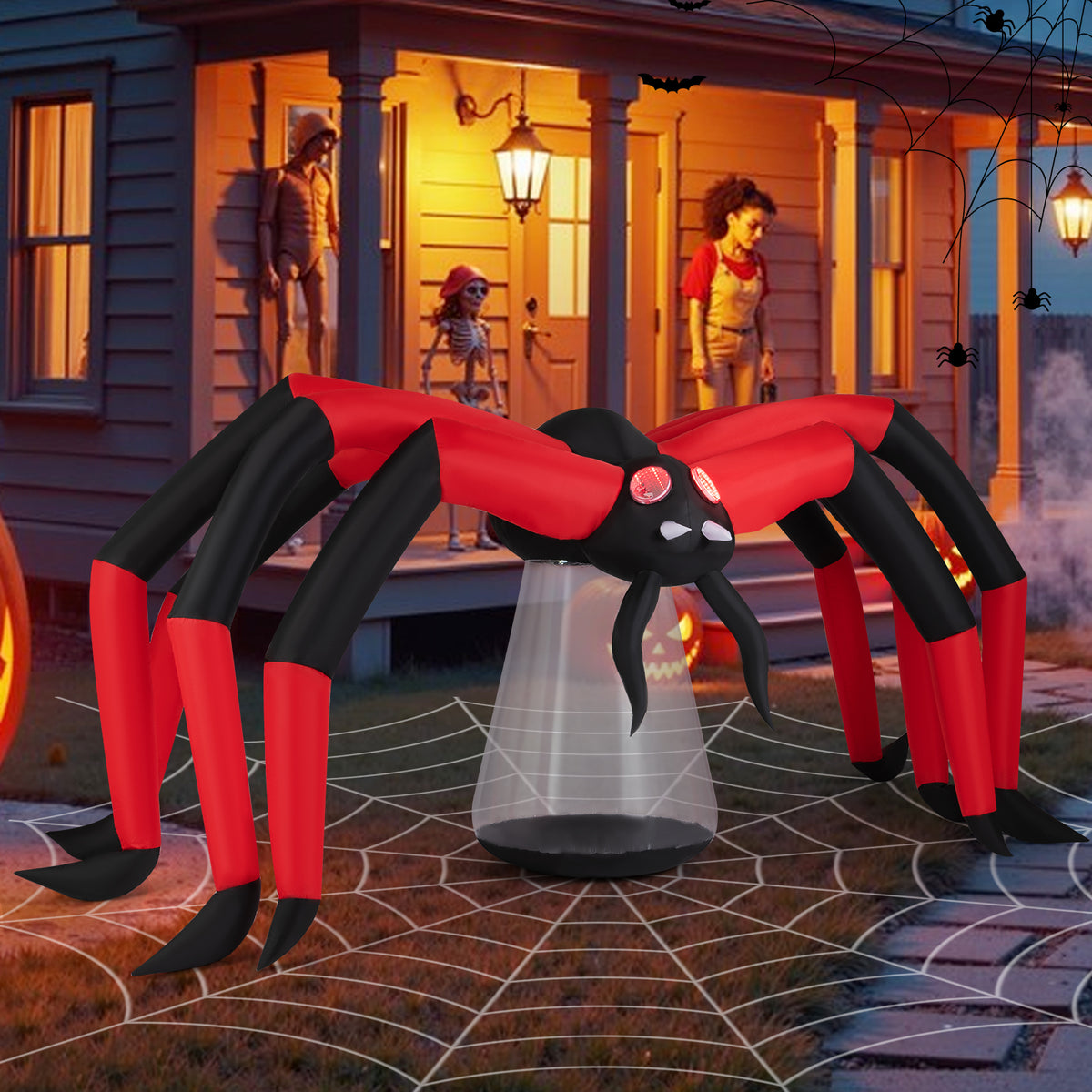 Halloween Inflatable Spider with Red Tunnel Light Eyes 10ft Yard Decoration