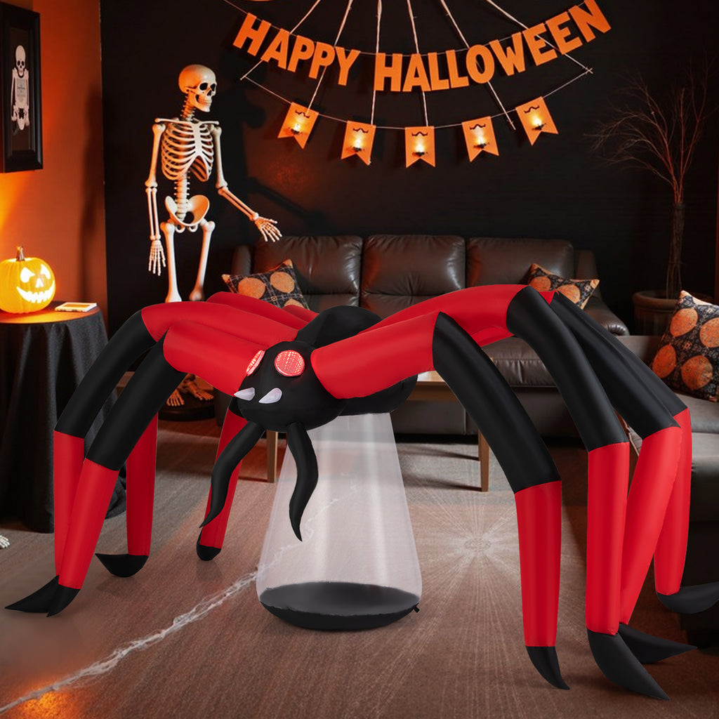 Halloween Inflatable Spider with Red Tunnel Light Eyes 10ft Yard Decoration