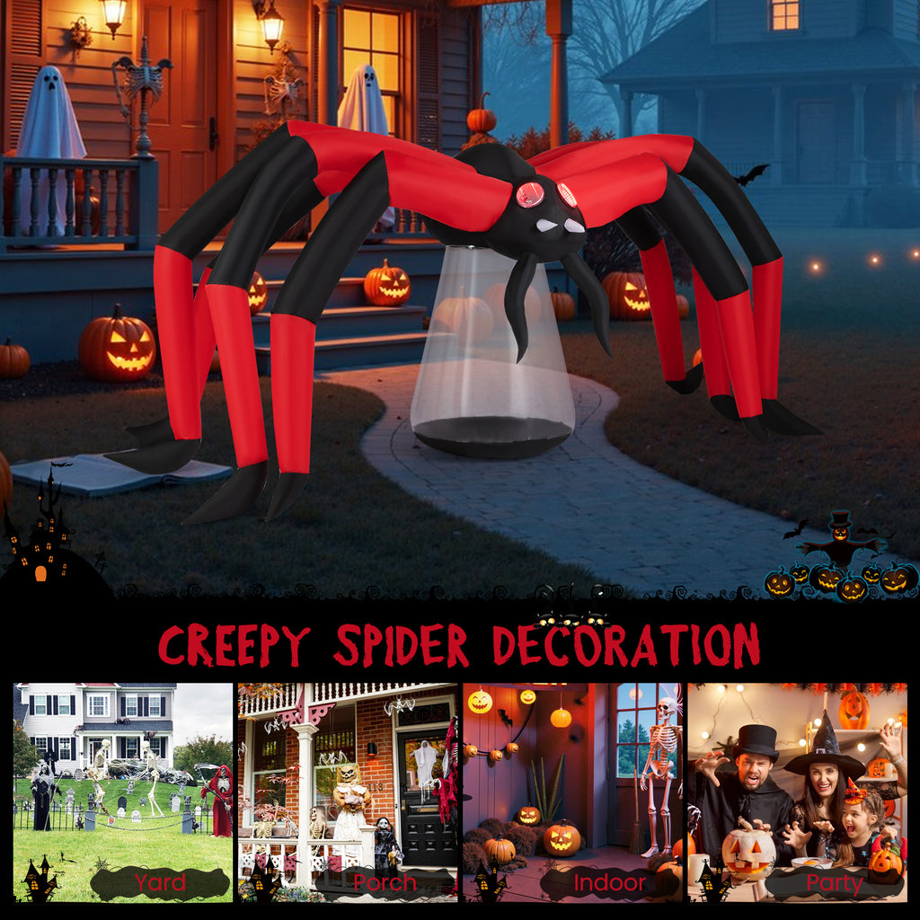 Halloween Inflatable Spider with Red Tunnel Light Eyes 10ft Yard Decoration