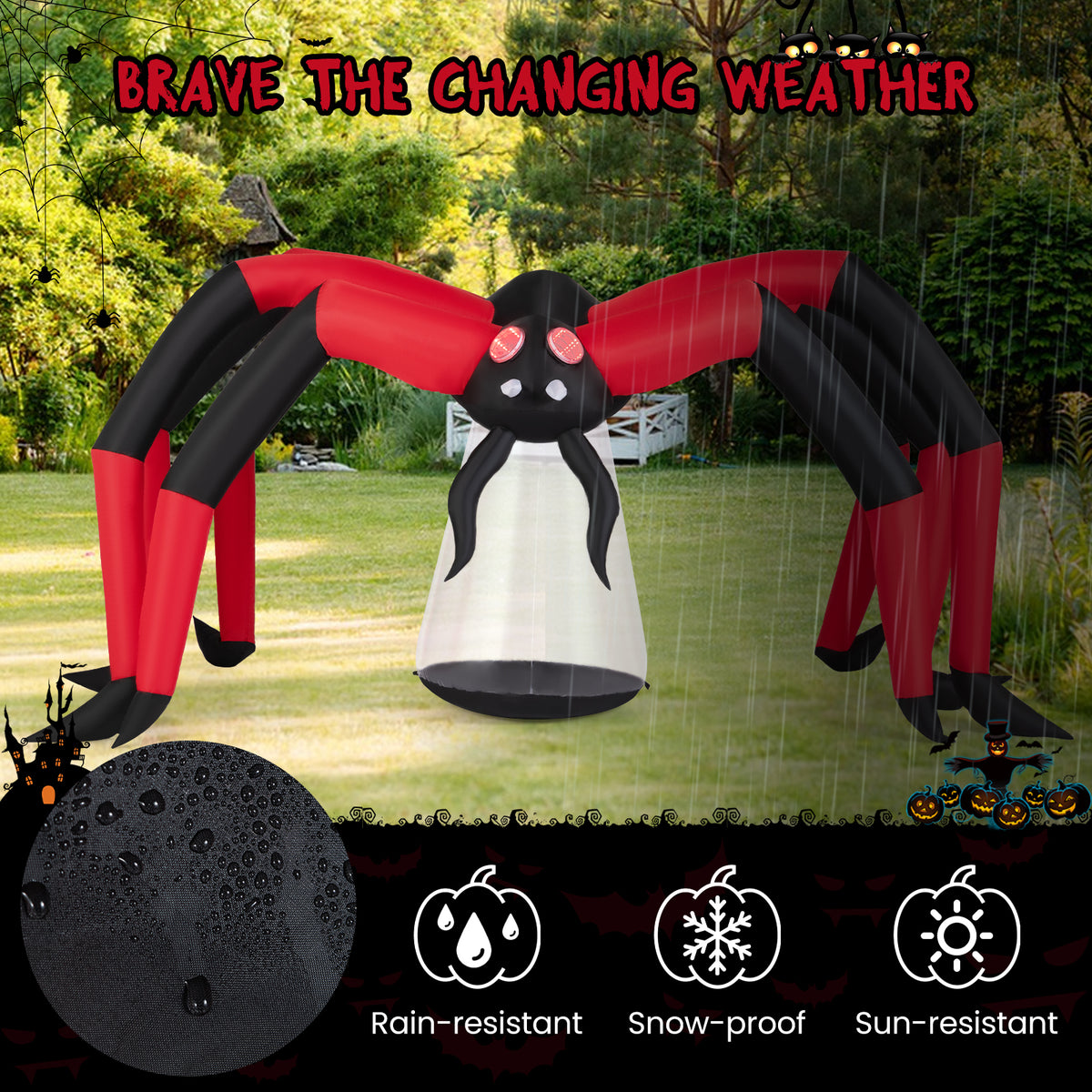 Halloween Inflatable Spider with Red Tunnel Light Eyes 10ft Yard Decoration