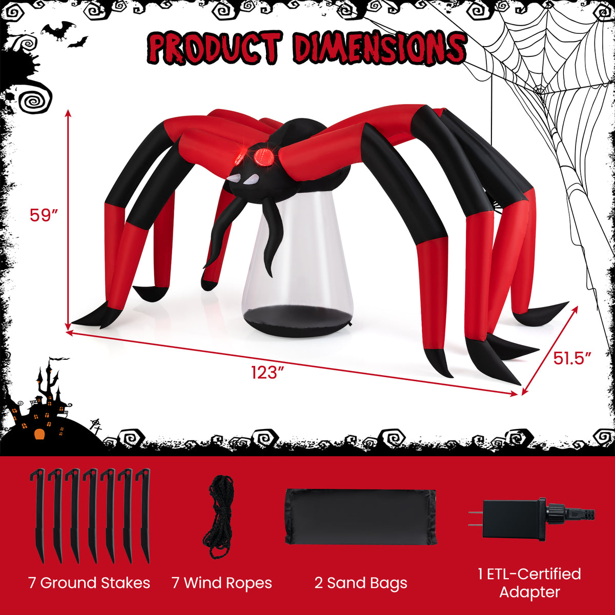 Halloween Inflatable Spider with Red Tunnel Light Eyes 10ft Yard Decoration
