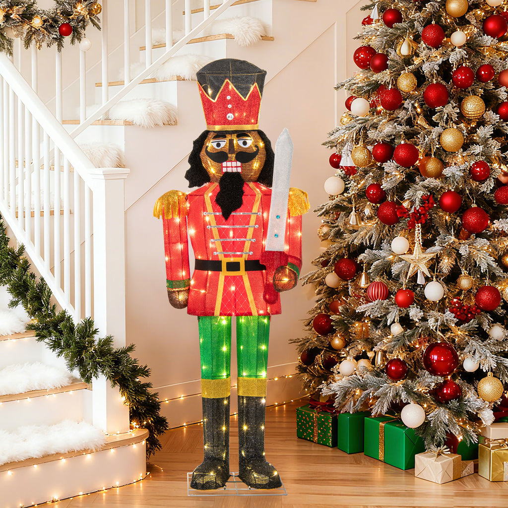 5 FT Lighted Christmas Nutcracker with Glitter Sword - Outdoor Decor, Waterproof & Sturdy