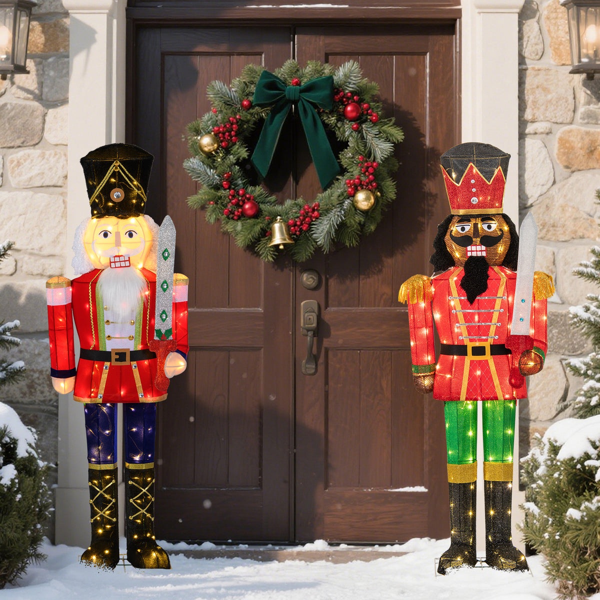 5 FT Lighted Christmas Nutcracker with Glitter Sword - Outdoor Decor, Waterproof & Sturdy