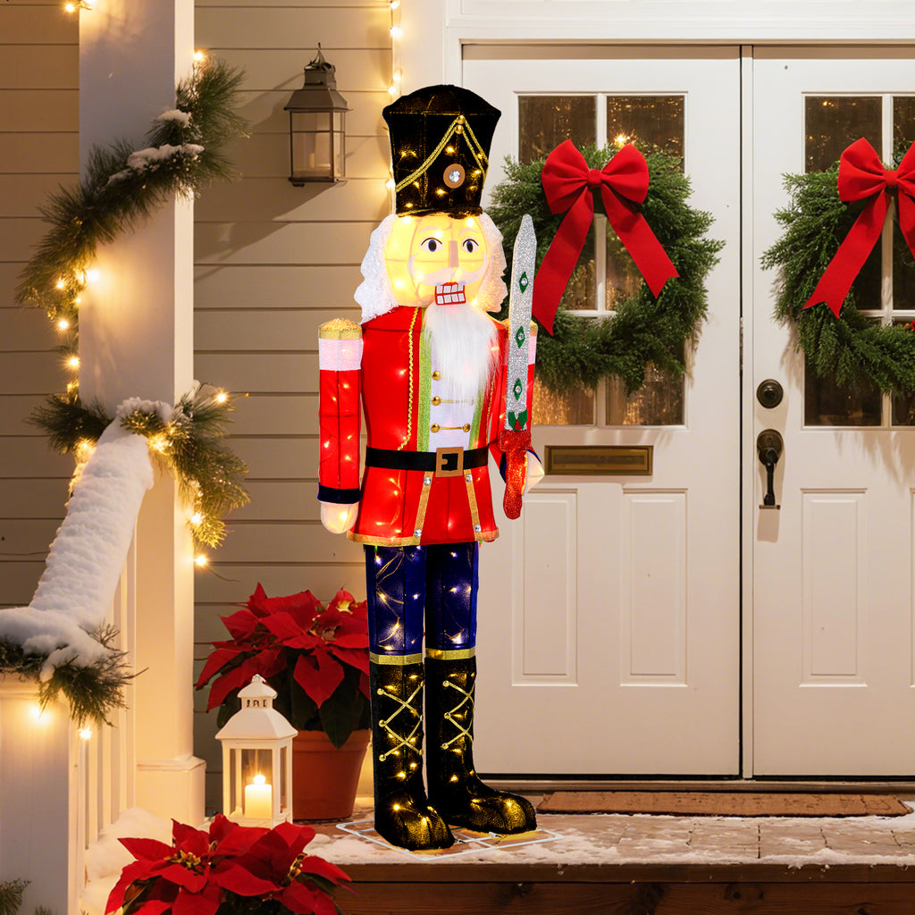 5 Ft Outdoor Christmas Nutcracker Decoration with Glitter Sword & LED Lights - Variation 1 Piece