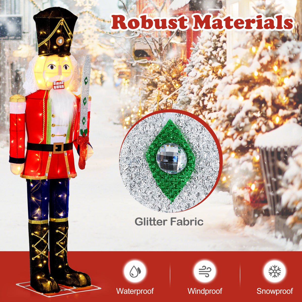 5 Ft Outdoor Christmas Nutcracker Decoration with Glitter Sword & LED Lights - Variation 1 Piece