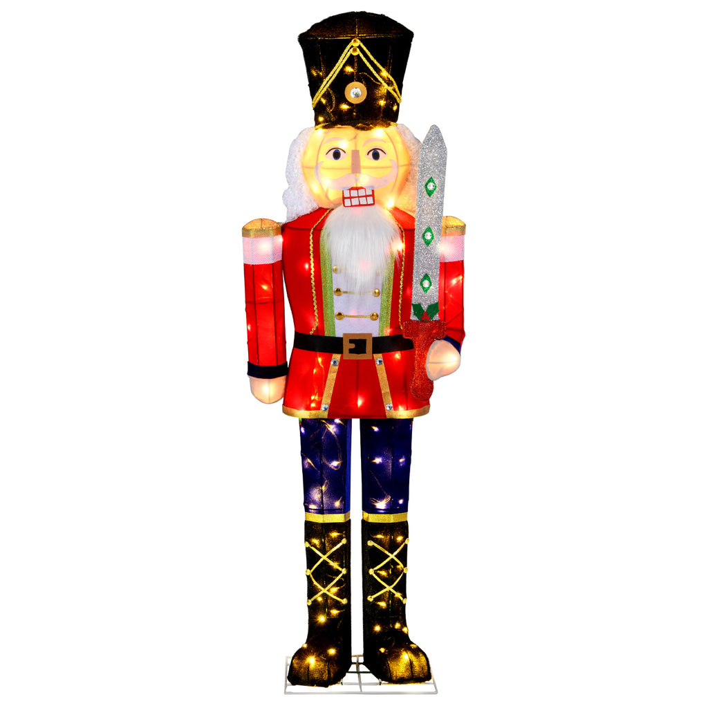 Set of 2 5FT Lighted Christmas Nutcracker Decorations with Glitter Swords - Indoor & Outdoor Holiday Decor