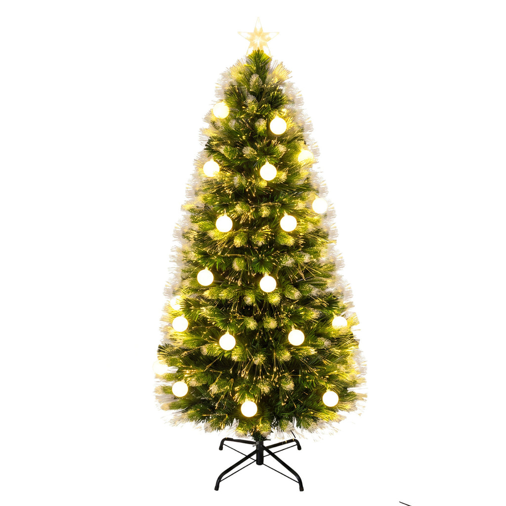 5 FT Pre-Lit Artificial Christmas Tree with Dazzling Optical Fibers - Frosted Leaves