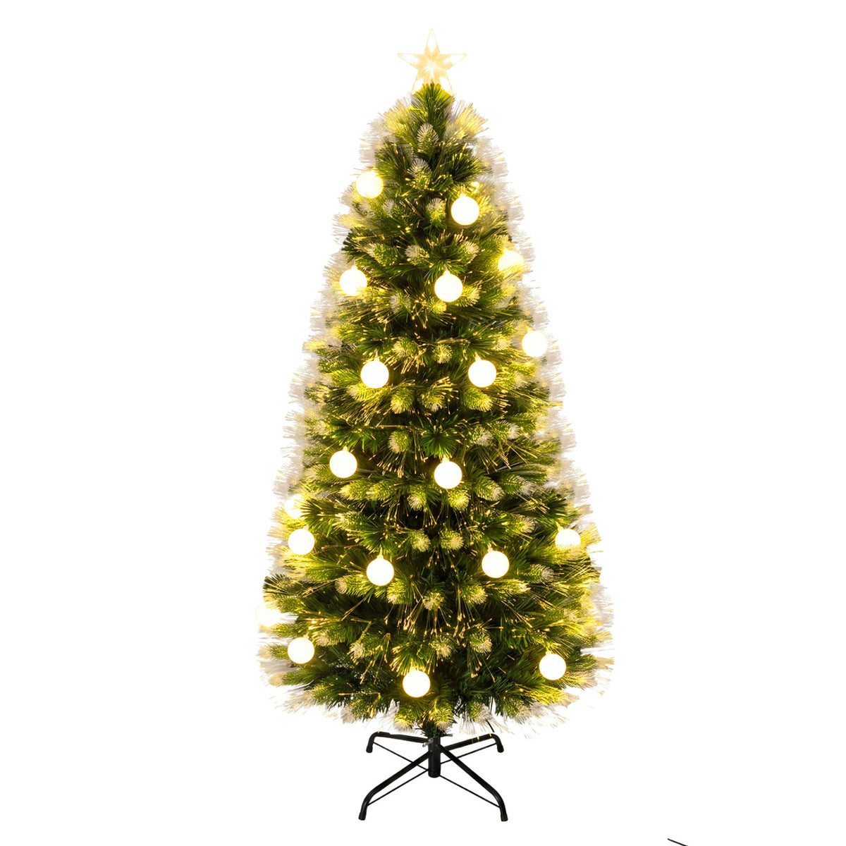 5 FT Pre-Lit Artificial Christmas Tree with Dazzling Optical Fibers - Frosted Leaves
