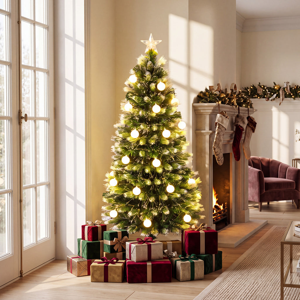 5 FT Pre-Lit Artificial Christmas Tree with Dazzling Optical Fibers - Frosted Leaves