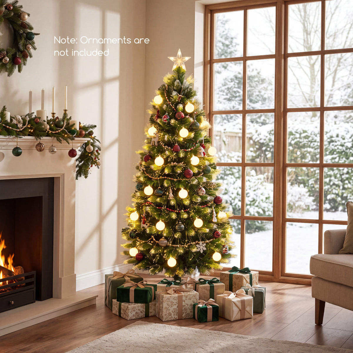 5 FT Pre-Lit Artificial Christmas Tree with Dazzling Optical Fibers - Frosted Leaves