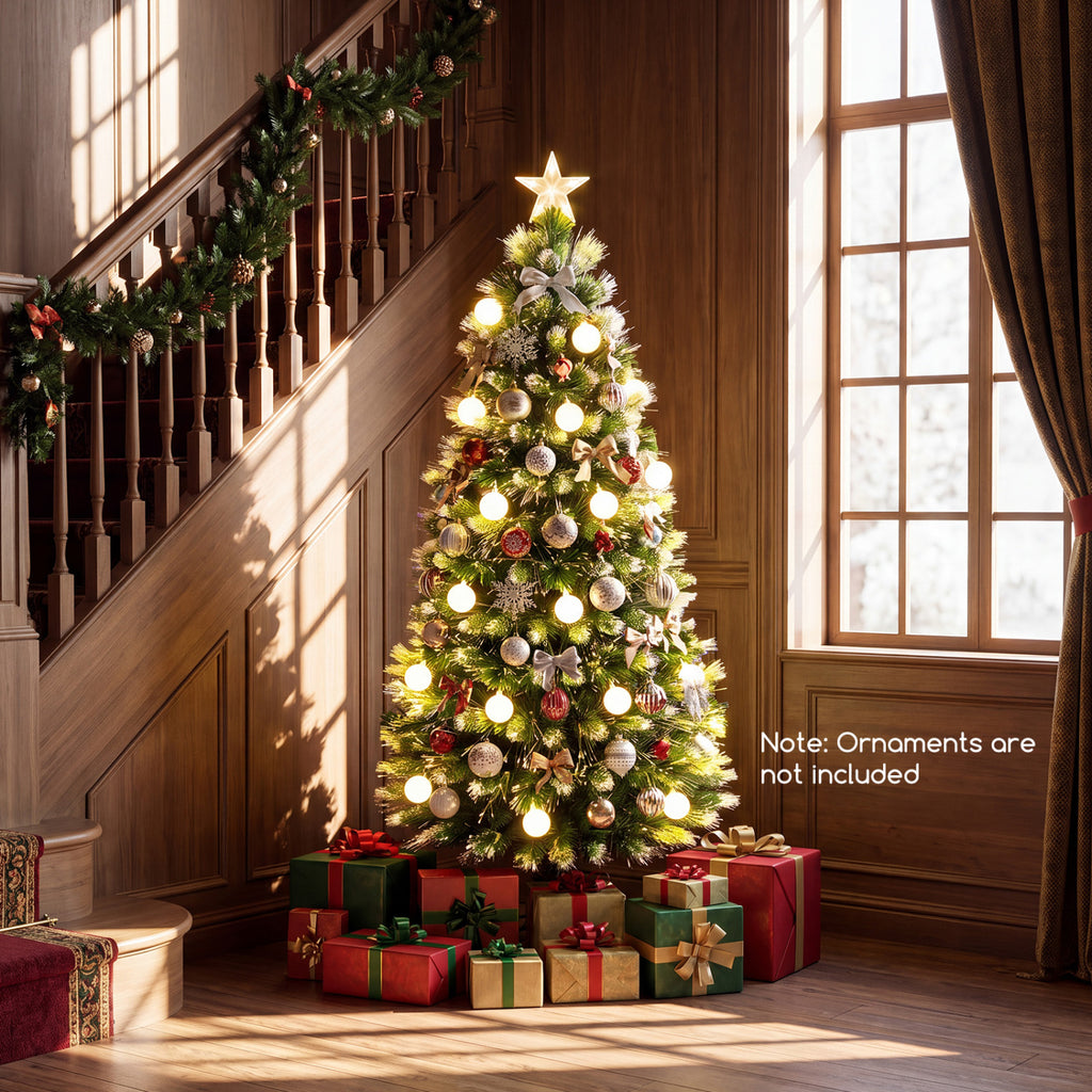 5 FT Pre-Lit Artificial Christmas Tree with Dazzling Optical Fibers - Frosted Leaves