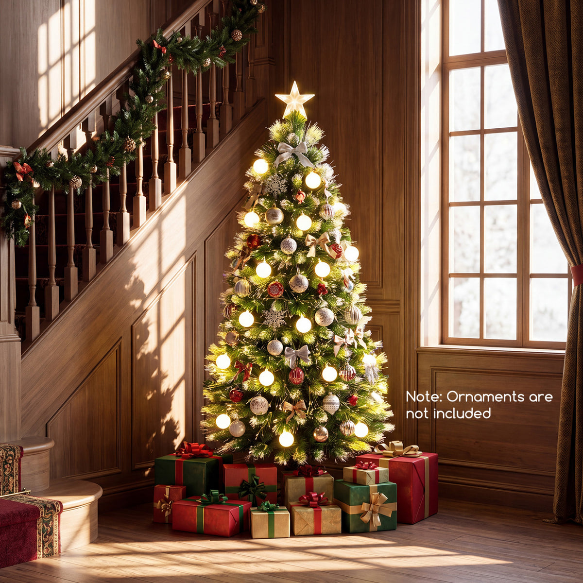 5 FT Pre-Lit Artificial Christmas Tree with Dazzling Optical Fibers - Frosted Leaves